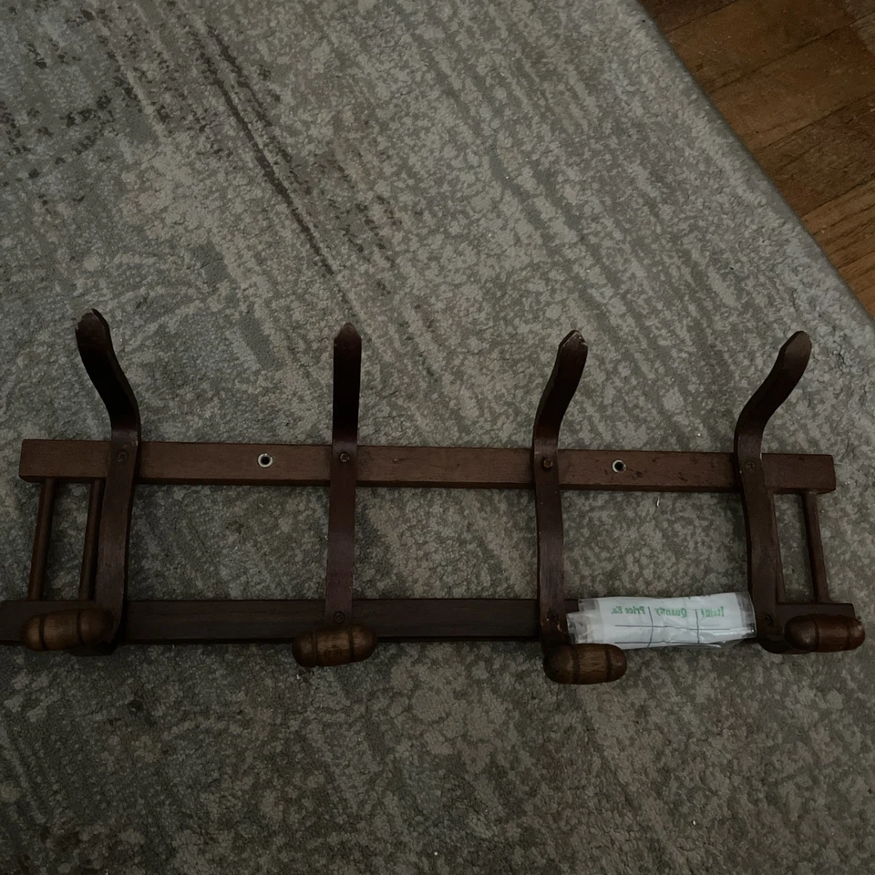 De colección Madera Curvada 4 Ganchos Montaje en Pared Sombrero Abrigo Chaqueta Bufanda Estante Estilo Thonet Marrón Foto 1 de 4