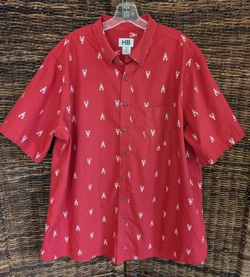 HB Lobster Print Button Up Short Sleeve Collared Shirt Men 1XLT Coastal Nautical - Image 1 of 4