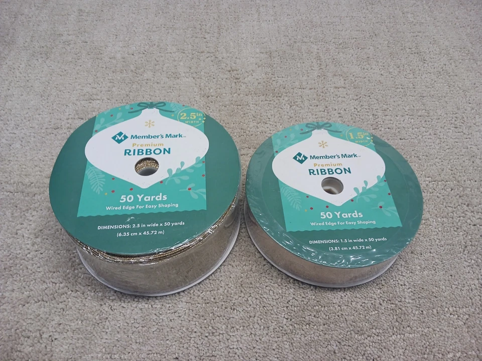 Lote de 2 2 2,5" e 1,5" x 50 jardas MEMBERS MARK Premium fita com fio borda dourada - Imagem 1 de 4