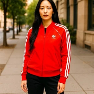 Chaqueta deportiva Adidas SS TT para mujer roja exuberante/blanca nueva con etiquetas lista $75 - Imagen 1 de 10