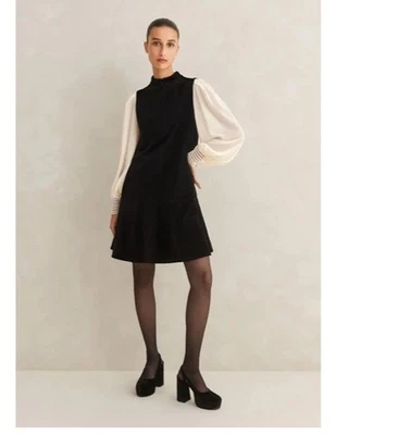 ME+EM Black Sleeveless High Neck Stretch Velvet Swing Dress UK14 RRP£150 - Image 1 of 4