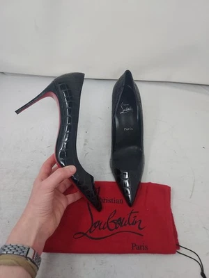 Christian Louboutin EU 40.5 US 10.5 NUEVO Patente Negro Kate Cocodrilo Bomba Zapato Foto 1 de 4