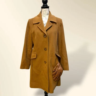 Ann Klein Lana Mezcla Cachemira Chaquetón Marrón Mujer Talla 14P y Guantes de Cuero Foto 1 de 4