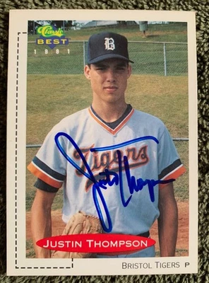 Justin Thompson 1991 Clásico Mejor #405 RC Tigres Autógrafo IP Tarjeta Firmada Automáticamente Foto 1 de 2