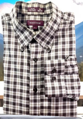 Camisa Nordstrom Smartcare Para Hombre Talla XL Marrón A Cuadros Manga Larga Sin Arrugas Foto 1 de 4