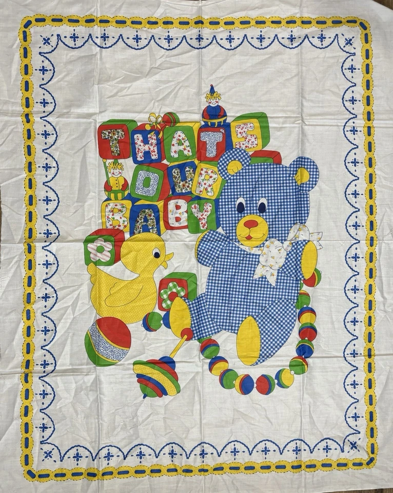 Vintage That’s Our Baby Bear Duck Primary Colors Polka Dots Panel 35x45” - Image 1 of 1