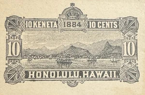 Hawaii 1884 10¢ "10 Keneta / 10 Cents" Black Cut Square • Scott U9 • Honolulu Ha - Bild 1 von 2