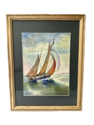 Vintage Nautical Or Marine Watercolor Painting In Excellent Condition Colorful - Image 1 of 4