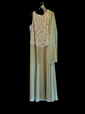 Vestido J Kara con cuentas para mujer talla 14 verde y blanco con cuentas corpiño bufanda sin mangas Foto 1 de 4