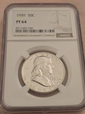 1959 NGC PF64 Proof Ben Franklin Half Dollar 50c 90% Silver  - Image 1 of 4