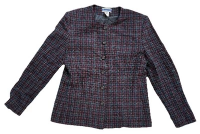 Chaqueta Blazer Pendleton Vintage Lana Tweed Cuadros Púrpura Azul Talla 10 Clásica EE. UU. Foto 1 de 4