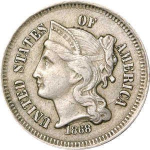 1868 Three (3) Cent Nickel - Picture 1 of 2