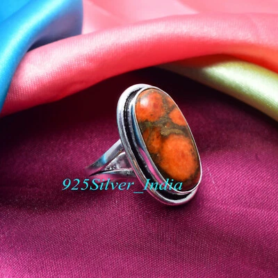 Orange Kupfer Türkis Edelstein 925 Sterling Silber Handgemacht Ring Alle Größen - Bild 1 von 4