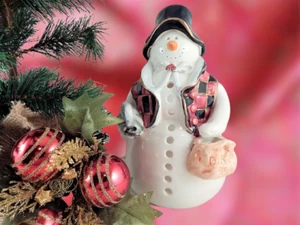 Portacandele pupazzo di neve statuetta ceramica uccellini natalizi inverno arredamento casa - Foto 1 di 9