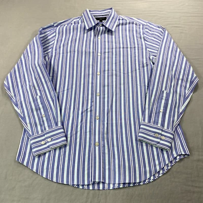 Banana Republic Shirt Mens Large 16.5 34/35 Blue Striped Slim Button Up Dress - Image 1 of 4