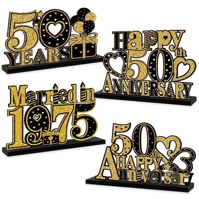 Placa de mesa de madeira preta 4 peças decorações de 50 anos casada em 1975... - Imagem 1 de 4