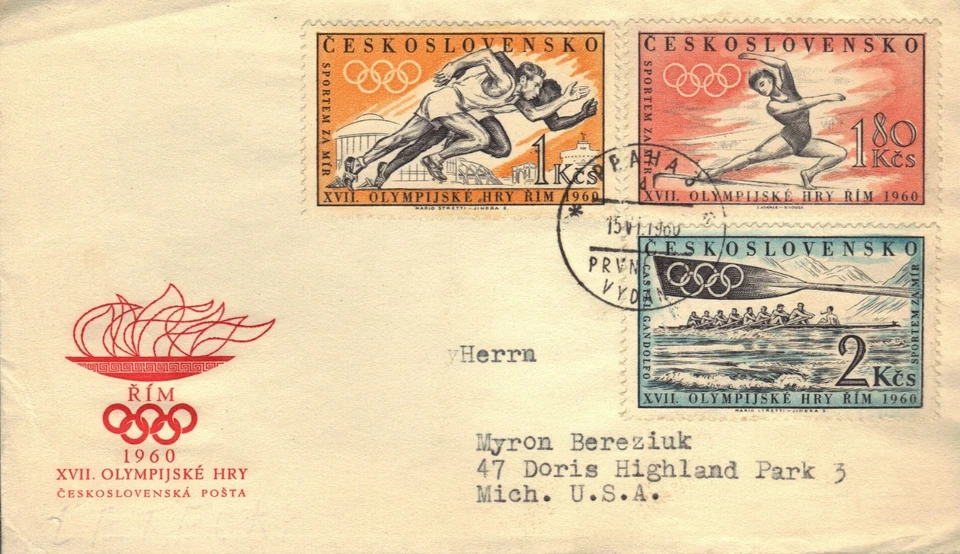 CZECHOSLOVAKIA 1960 FIRST DAY COVER SUMMER OLYMPICS IN ROME - Image 1 of 1