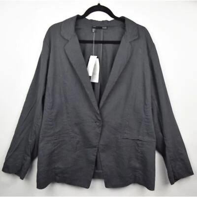 Chaqueta Blazer Eileen Fisher Mujer Plus 18 Gris Grafito Lino Muesca Cuello $248 Foto 1 de 4