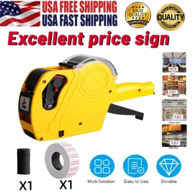 Máquina de marcado de pistola de etiquetas de precio de 8 dígitos con etiquetas adhesivas y rodillo de tinta STOCK EN EE. UU.~ Foto 1 de 4