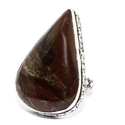 Anillo hecho a mano de piedras preciosas de plata 925 maciza de jaspilita natural talla 8 Foto 1 de 4