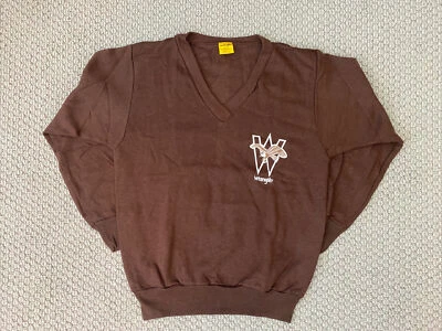 Suéter De Colección Años 70 Wrangler Cuello en V Logo Algodón/Acrílico Marrón Hombres/Mujer Pequeño Nuevo de Lote Antiguo B Foto 1 de 4