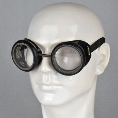 Gafas de seguridad Steampunk de colección de plástico negro con protector lateral de metal y correa elástica Foto 1 de 4
