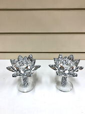 Crushed Crystal Diamond Candle Holder Set Lotus Crystal Filled Sparkle Bling