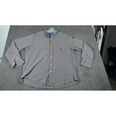 Camisa de vestir Chaps para hombre de fácil cuidado con botones a cuadros a cuadros marrón azul XL Foto 1 de 4