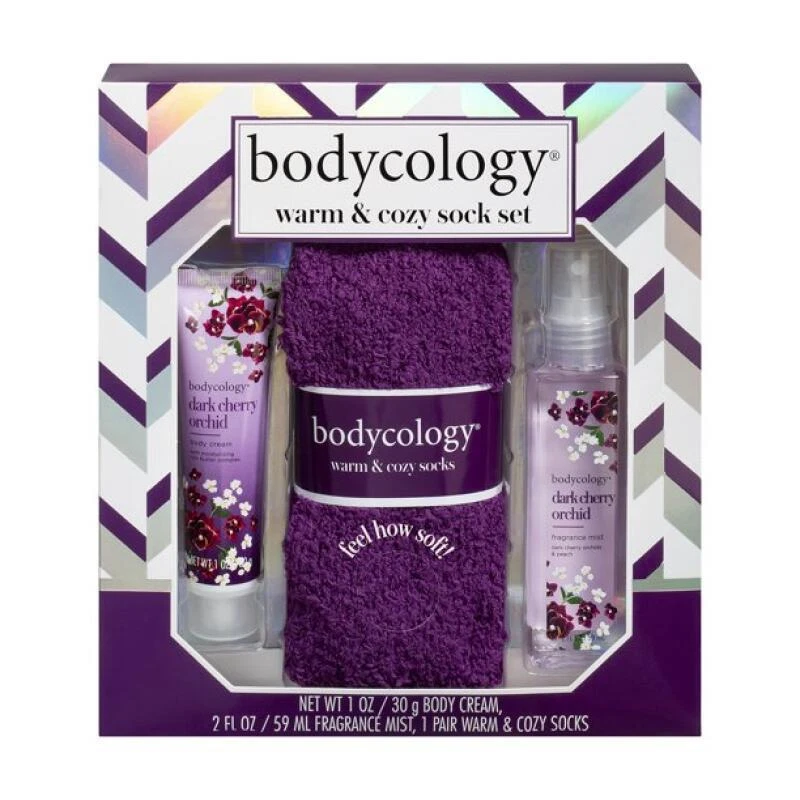 Bodycology dark cherry orchid fragrance mist body cream &Cozy Socks Gift Set