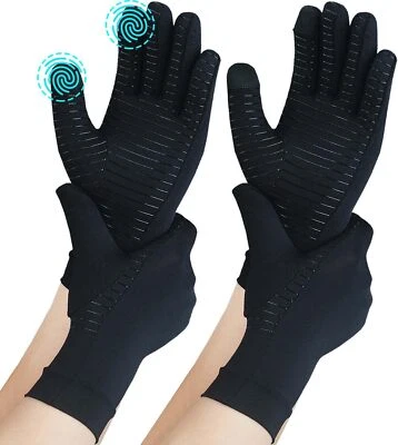2 pares de guantes de compresión para artritis de cobre de dedo completo con puntas de pantalla táctil Foto 1 de 4