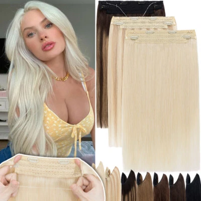 Cable en Clip en Extensión de Cabello Humano Remy Anillo Invisible Diadema Trama Una Pieza Foto 1 de 4