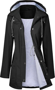 Raincoat Women Waterproof Long Hooded Trench Coats Lined Windbreaker Travel Jack - Picture 1 of 12