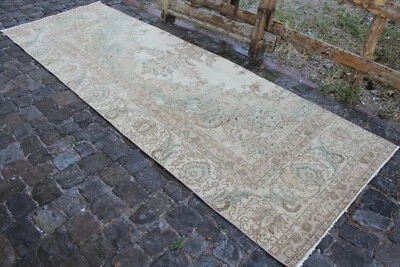 Alfombra de corredor Oushak turca vintage hecha a mano 120"x39", 303x100 cm Foto 1 de 4