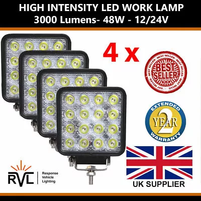12V 24V 4 Bright Square 48W LED Work Lamp Flood Light Tractor Recovery Truck Van • 39.50£