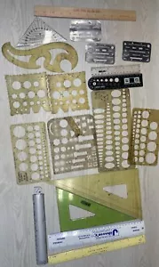 Vintage Lot Architect Drafting Drawing Templates Guides Rulers Compass - Picture 1 of 16