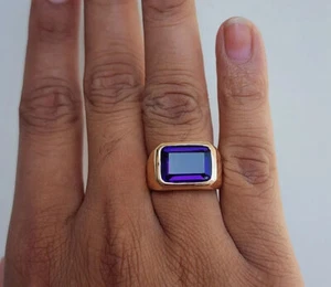 Lab-Created Amethyst 925 Sterling Silver Handmade Men's Ring Gift For Her - Picture 1 of 4