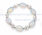 Natural 9-10mm White Baroque Pearl &Moonstone Gemstone Elastic Bracelet 7.5'' AA