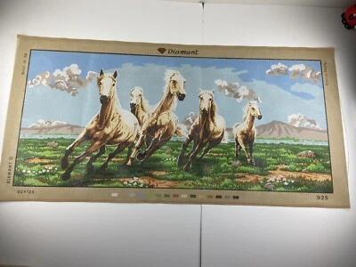 Diamant Needlepoint Tapestry Canvas White Running Horses 43in X 19in 10 Count - Image 1 of 4