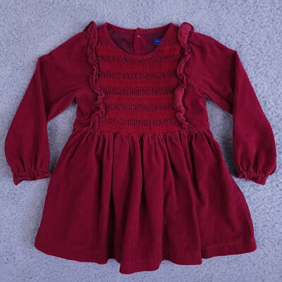 Maison Me Alexandra Dress Girls 4Y Deep Red Mini Cord Smocked Ruffled Tie Back - Image 1 of 4