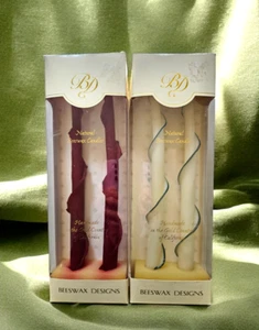 NEW Vintage BD Beeswax 12" Sets Spiral Holiday Candles~2 Ivory w/Green/2 Dk Red - Picture 1 of 6