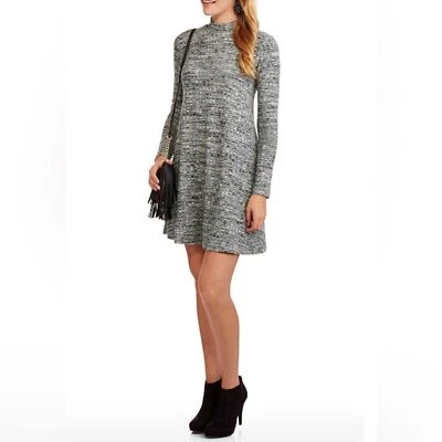 Mini Vestido Charlotte Russe Para Mujer Manga Larga Cuello Simulado Gris jaspeado Talla Pequeña Foto 1 de 4