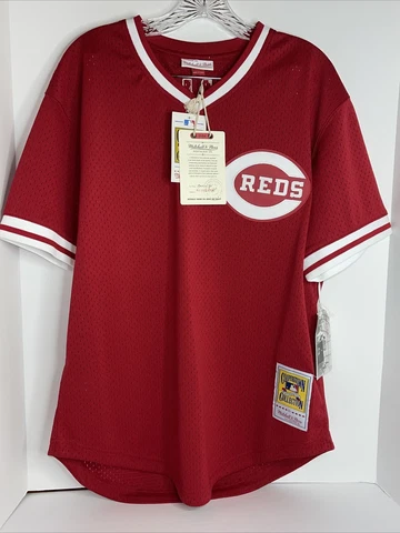 Cincinnati Reds Johnny Bench Mitchell Ness Red 1983 Authentic Mesh BP Jersey NWT Cover