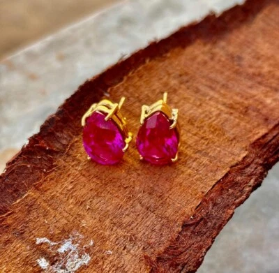 Lab Pink Tourmaline Handmade 925 Sterling Silver Gold Plated Earring - Image 1 of 4