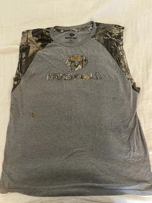 Mossy Oak Men's Short Sleeveless Grey With Camo Logo Hunting Size Xxl Shirt - Image 1 of 4