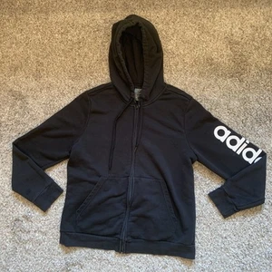Adidas Hoodie Jacket Boys Size XL Black Full Zip Hood Logo - Picture 1 of 11