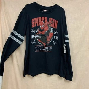 NWT Men’s Black  Long Sleeve Large T Shirt Spider-Man Marvel Disney Crew Neck - Picture 1 of 12