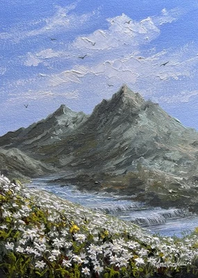 Edelweiss in Mountains Original Oil Painting Nature's Majesty Bloom of edelweiss - Image 1 of 3