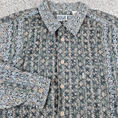 Camisa Vintage Bugle Boy Para Hombre XL Verde Camuflada Abstracta Geométrica Manga Larga Años 90 Foto 1 de 4