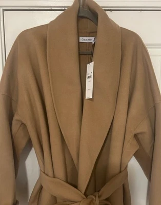 Gabardina larga para mujer Calvin Klein de gran tamaño de lana tostada con cinturón talla L Nuevo con etiquetas Foto 1 de 4