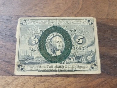 1863 5 Cents "Fractional Currency" - 2nd Issue Civil War Era - Image 1 of 4